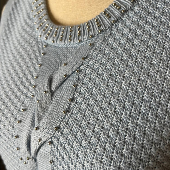 Joan Vass Long Sleeveless Sweater in Pale Blue with Tiny Silver Beads Size Large - Picture 2 of 6